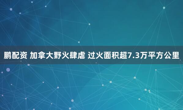 鹏配资 加拿大野火肆虐 过火面积超7.3万平方公里