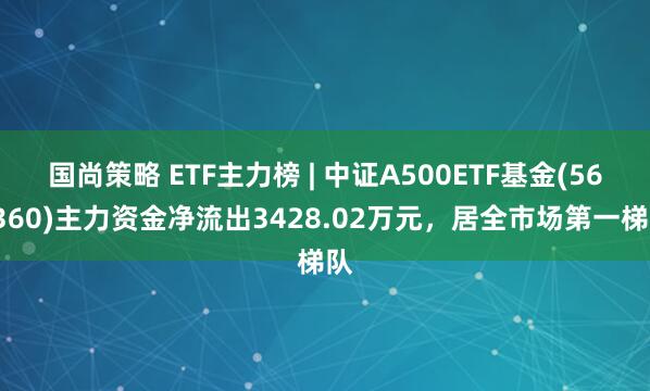 国尚策略 ETF主力榜 | 中证A500ETF基金(563360)主力资金净流出3428.02万元，居全市场第一梯队