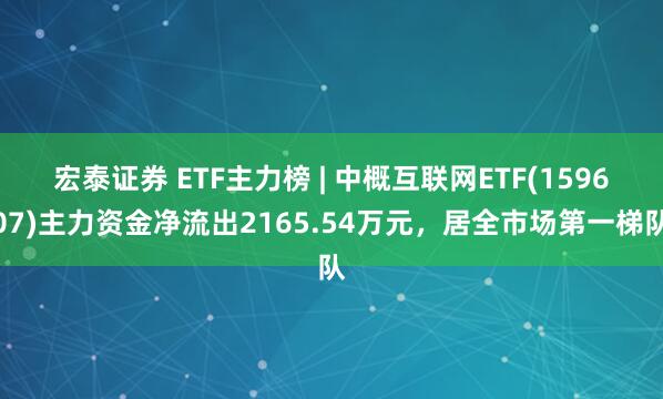 宏泰证券 ETF主力榜 | 中概互联网ETF(159607)主力资金净流出2165.54万元，居全市场第一梯队